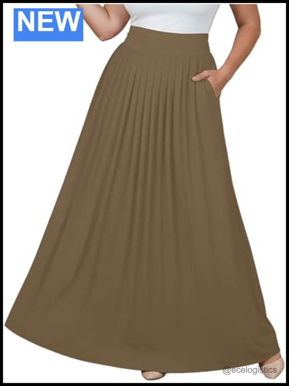 Modest High Waist Maxi Skirt Pleated Floor Length with Pockets